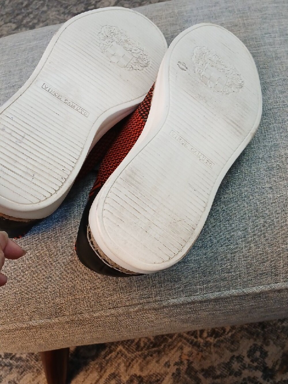 Vince Camuto Affina Knit Slip-On Sneakers in Orange and Black - Picture 5 of 5